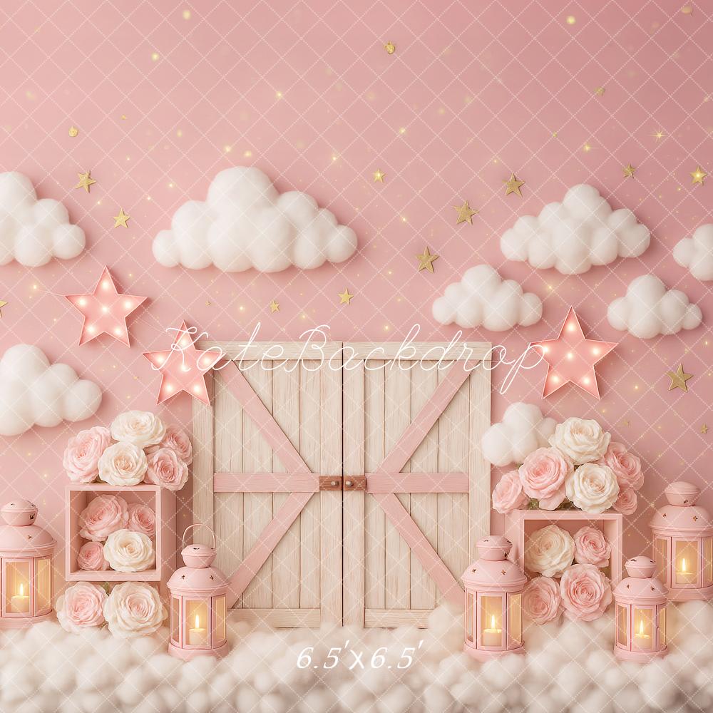 Kate Cake Smash Rosa Wolken Scheune Tür Sterne Hintergrund von Ashley Paul - Kate Backdrop.de