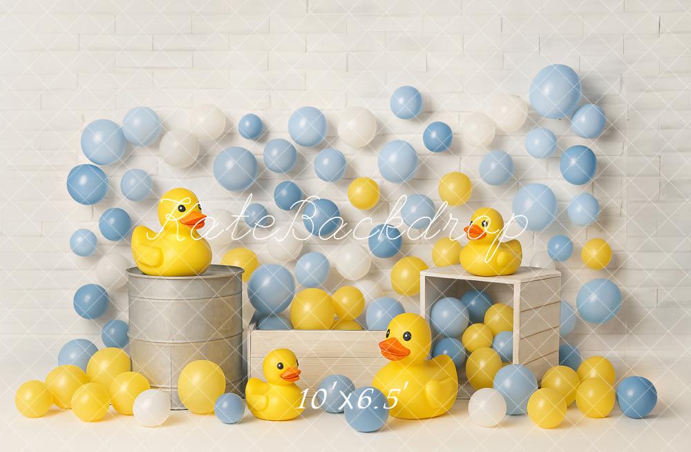 Kate Cake Smash Gelbe Ente Luftballons Hintergrund von Ashley Paul - Kate Backdrop.de