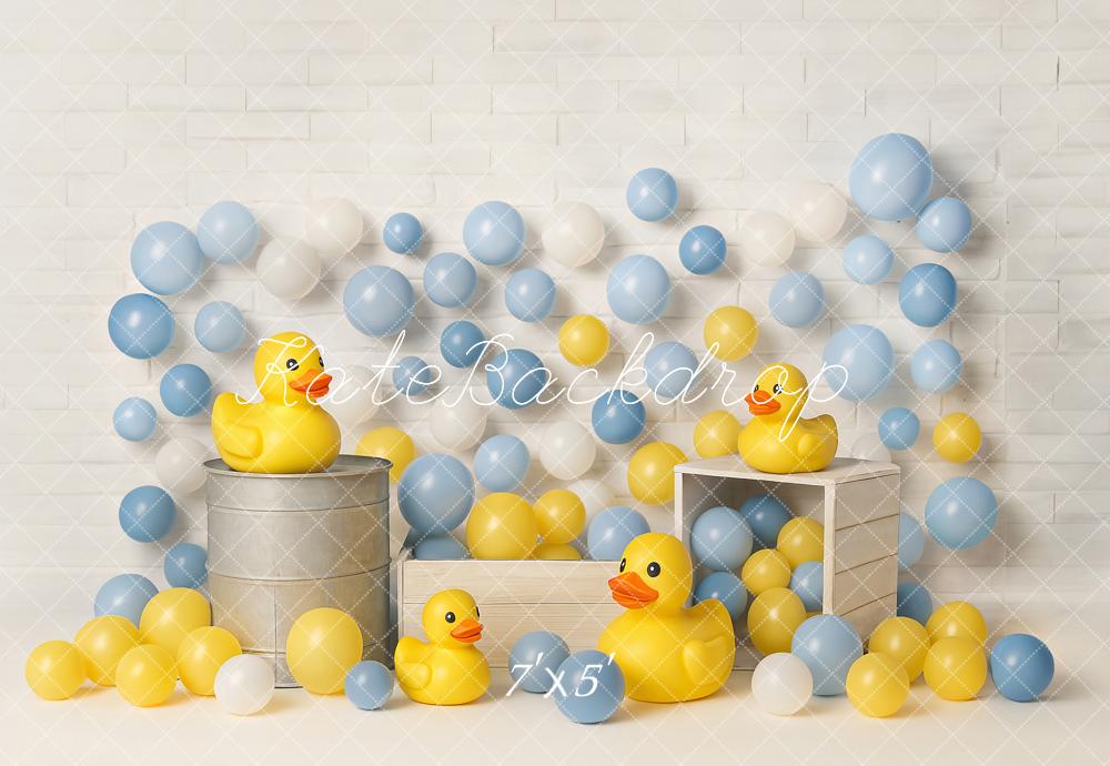 Kate Cake Smash Gelbe Ente Luftballons Hintergrund von Ashley Paul - Kate Backdrop.de