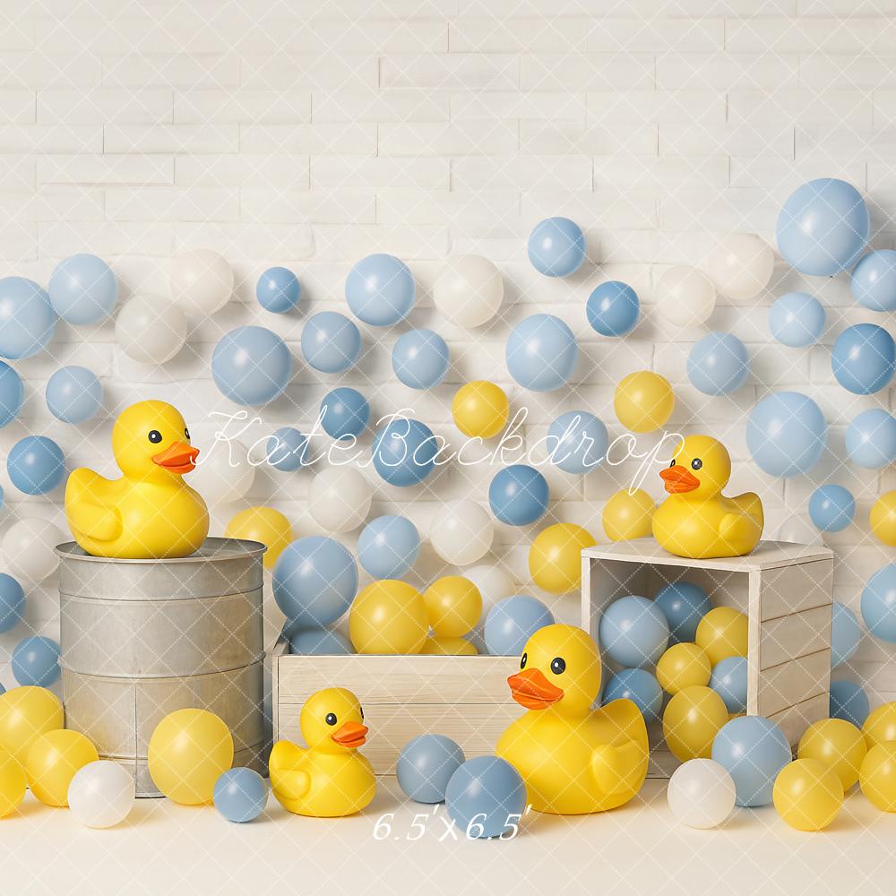 Kate Cake Smash Gelbe Ente Luftballons Hintergrund von Ashley Paul - Kate Backdrop.de