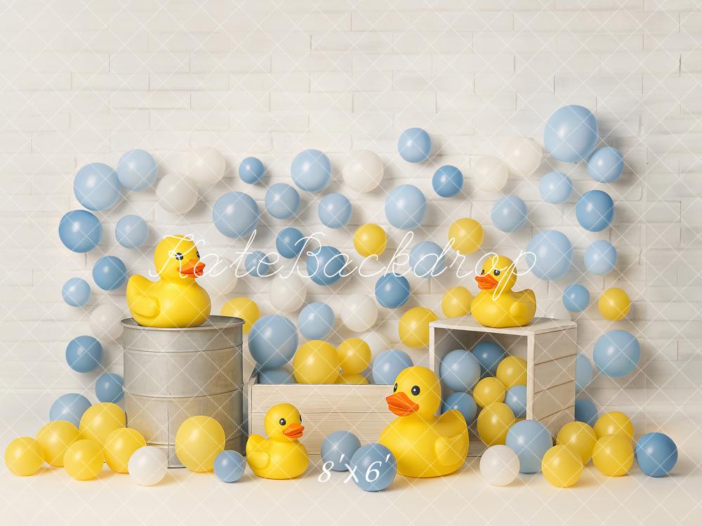 Kate Cake Smash Gelbe Ente Luftballons Hintergrund von Ashley Paul - Kate Backdrop.de