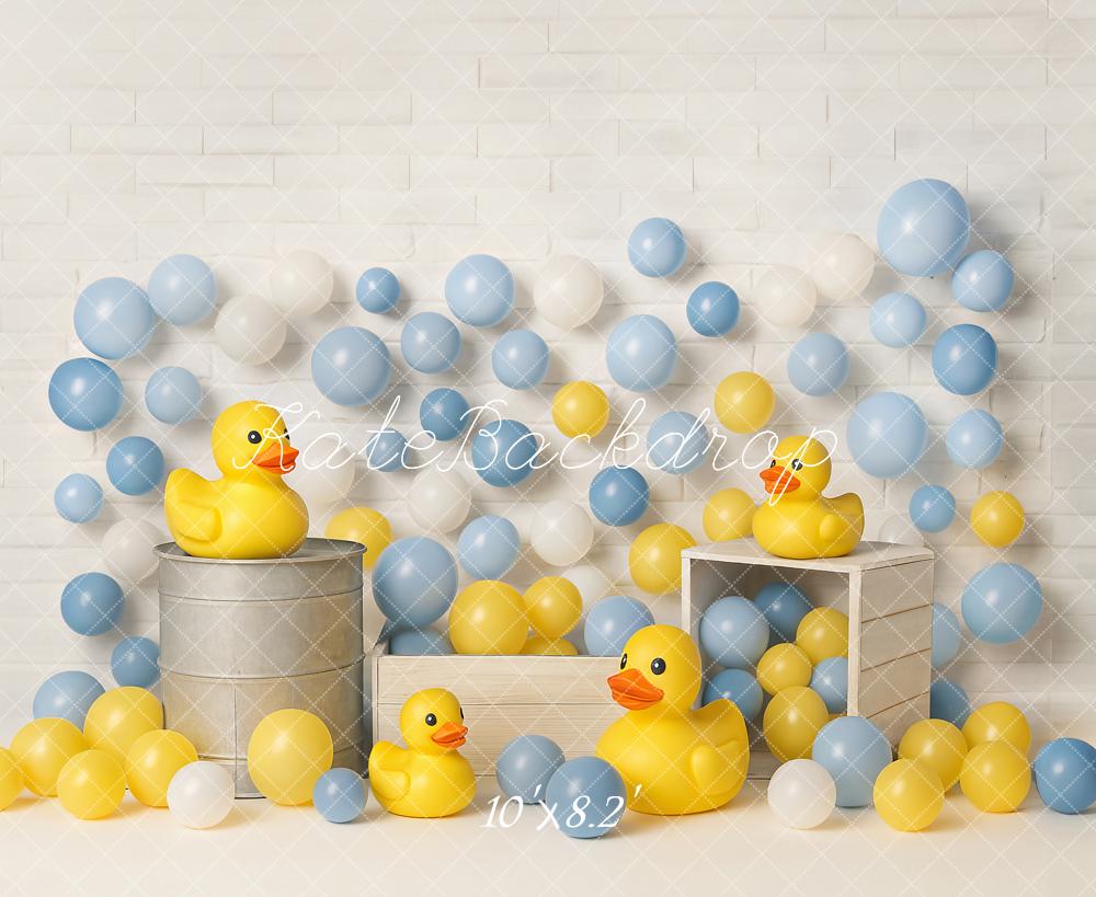 Kate Cake Smash Gelbe Ente Luftballons Hintergrund von Ashley Paul - Kate Backdrop.de