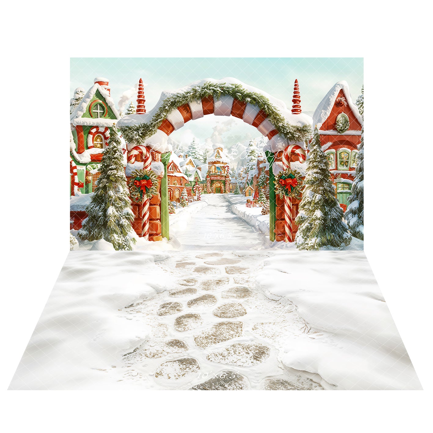 Kate Weihnachten Schnee Dorf Bogen Hintergrund+Stein Schnee Boden Kulisse für Fotografie Hintergrund