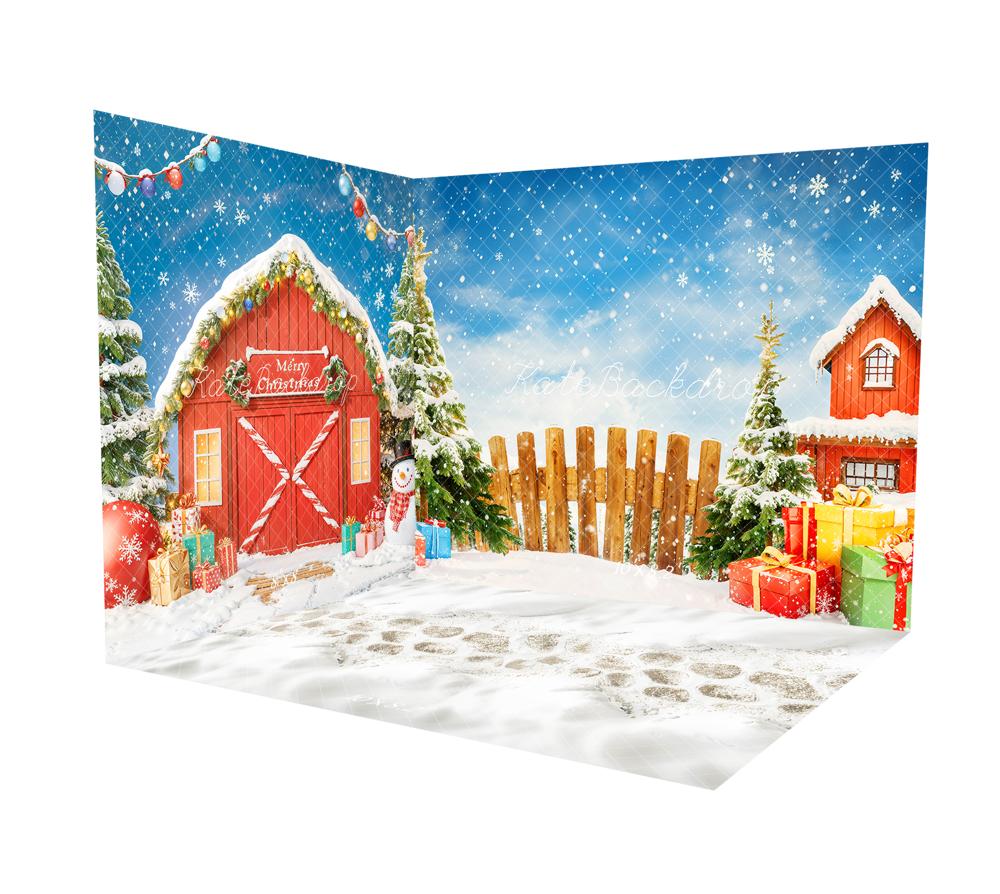 Kate Weihnachten Baum Scheune Schneemann Ornamente Dorf Raum Hintergrund-Set