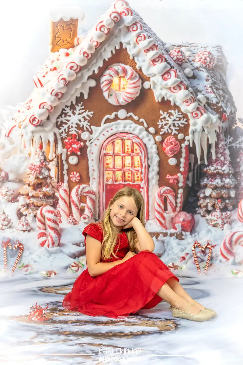 ⚡Blitzangebote #2-Kate Weihnachten Baum Pfefferkuchenhaus Zuckerstange Hintergrund+Verschneiter Trittsteinpfad Boden Hintergrund - Kate Backdrop.de