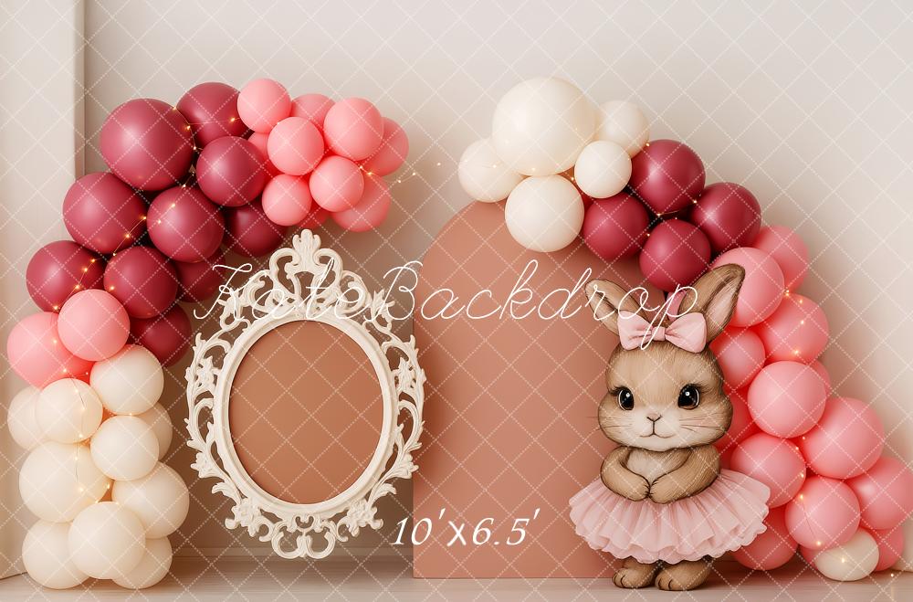 Kate Cake Smash Bunny Luftballon Rahmen Hintergrund Entworfen von Patty Robert - Kate Backdrop.de