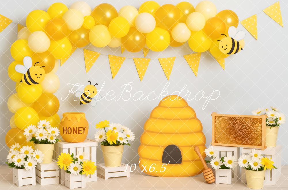 🔥50%OFF-Kate Cake Smash Biene Bienenstock Wabe Luftballon Hintergrund - Kate Backdrop.de