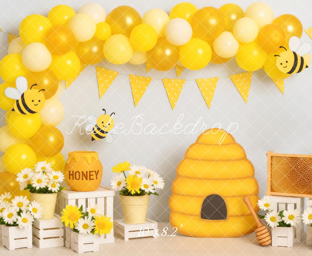 🔥50%OFF-Kate Cake Smash Biene Bienenstock Wabe Luftballon Hintergrund - Kate Backdrop.de