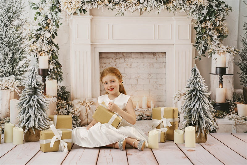 Kate Weiße Weihnachten Kamin Girlande Kerzen Hintergrund entworfen von Emetselch - Kate Backdrop.de