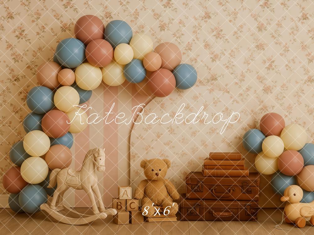 Kate Cake Smash Vintage Teddybär Koffer Luftballon Hintergrund Entworfen von Patty Robert