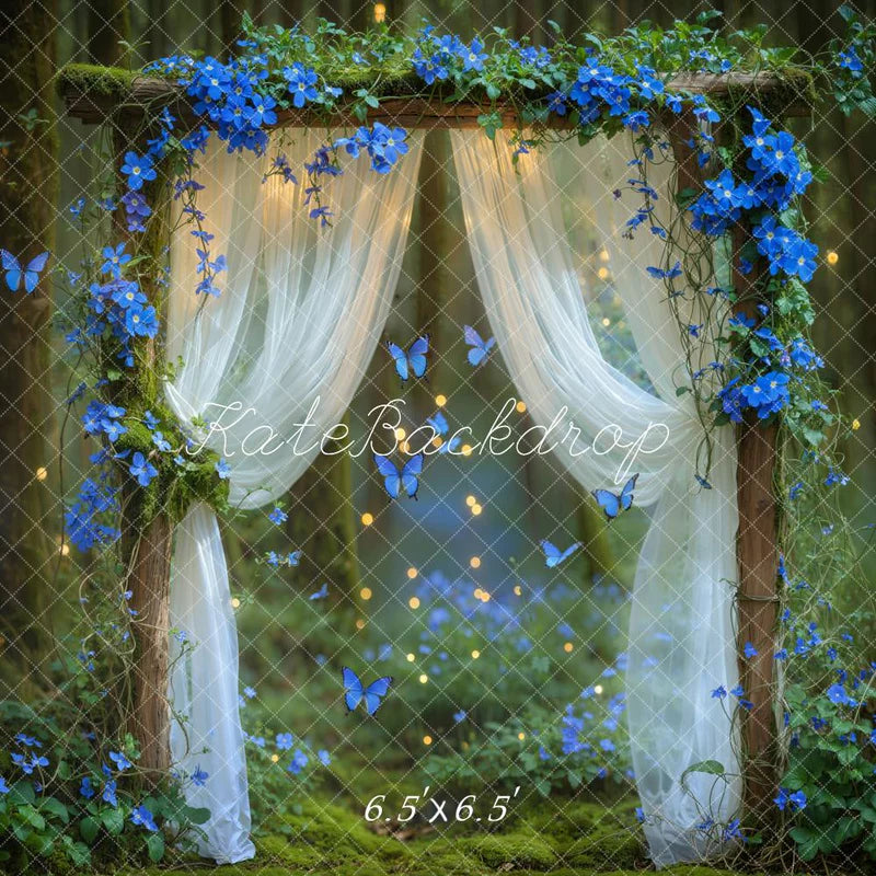 Kate Fairy Wald Blau Blumenbogen Schmetterlinge Hintergrund entworfen von Emetselch - Kate Backdrop.de