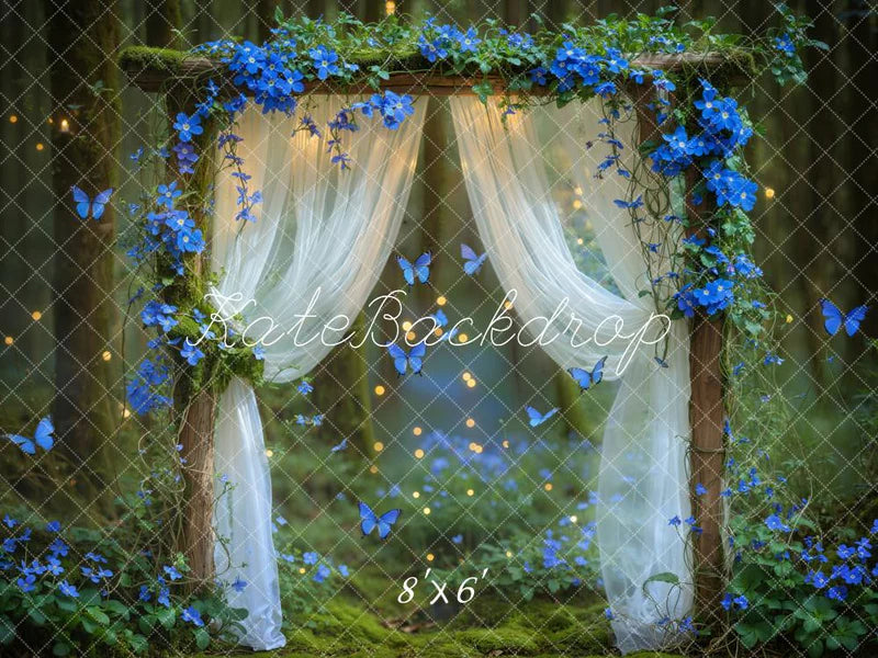 Kate Fairy Wald Blau Blumenbogen Schmetterlinge Hintergrund entworfen von Emetselch - Kate Backdrop.de