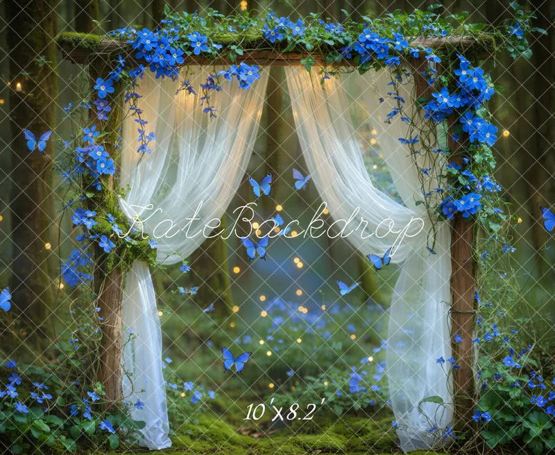 Kate Fairy Wald Blau Blumenbogen Schmetterlinge Hintergrund entworfen von Emetselch - Kate Backdrop.de