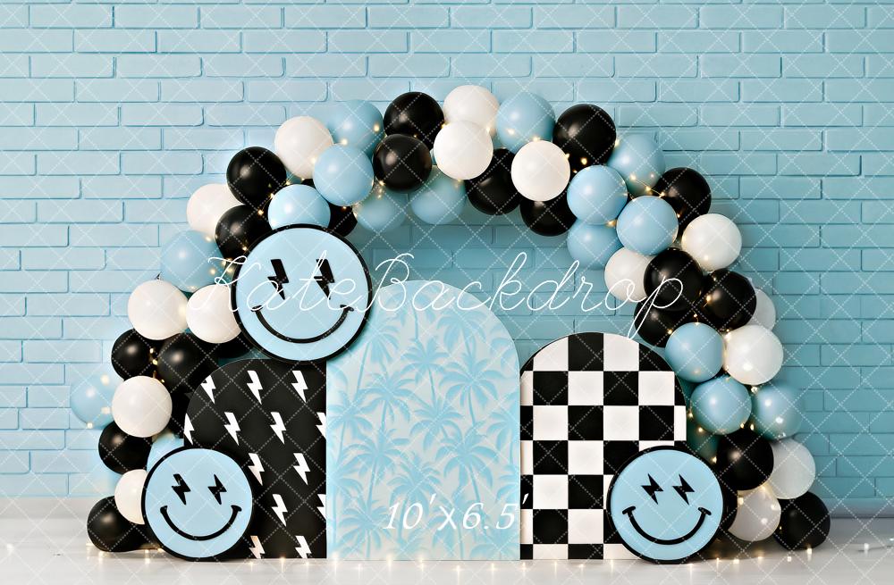 ⚡Flash Sale-Kate Cake Smash Smiley Blauer Ballonbogen Hintergrund - Kate Backdrop.de