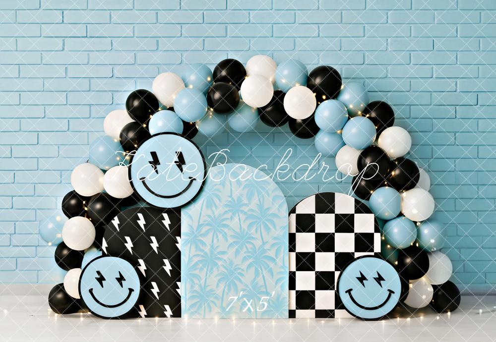 ⚡Flash Sale-Kate Cake Smash Smiley Blauer Ballonbogen Hintergrund - Kate Backdrop.de
