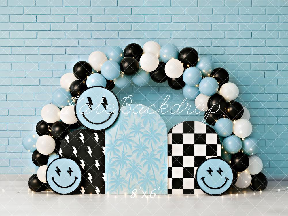 ⚡Flash Sale-Kate Cake Smash Smiley Blauer Ballonbogen Hintergrund - Kate Backdrop.de