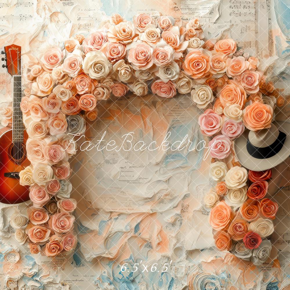 ⚡Blitzangebote #1-Kate Musik Blume Bogen Gitarre Vintage Wand Hintergrund - Kate Backdrop.de