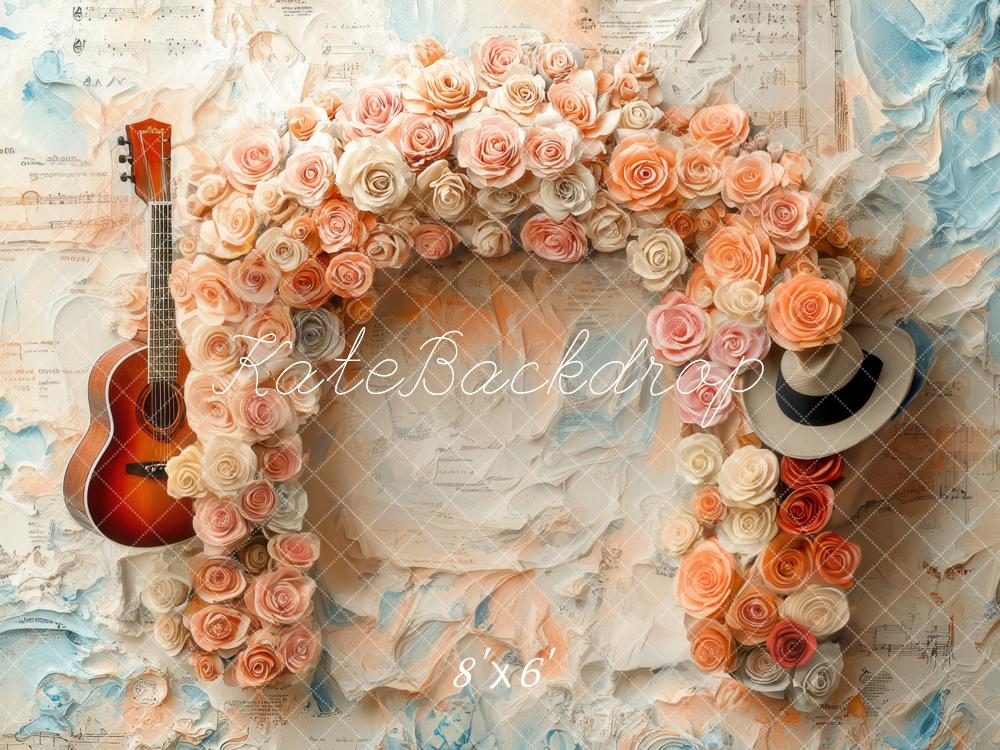 ⚡Blitzangebote #1-Kate Musik Blume Bogen Gitarre Vintage Wand Hintergrund - Kate Backdrop.de