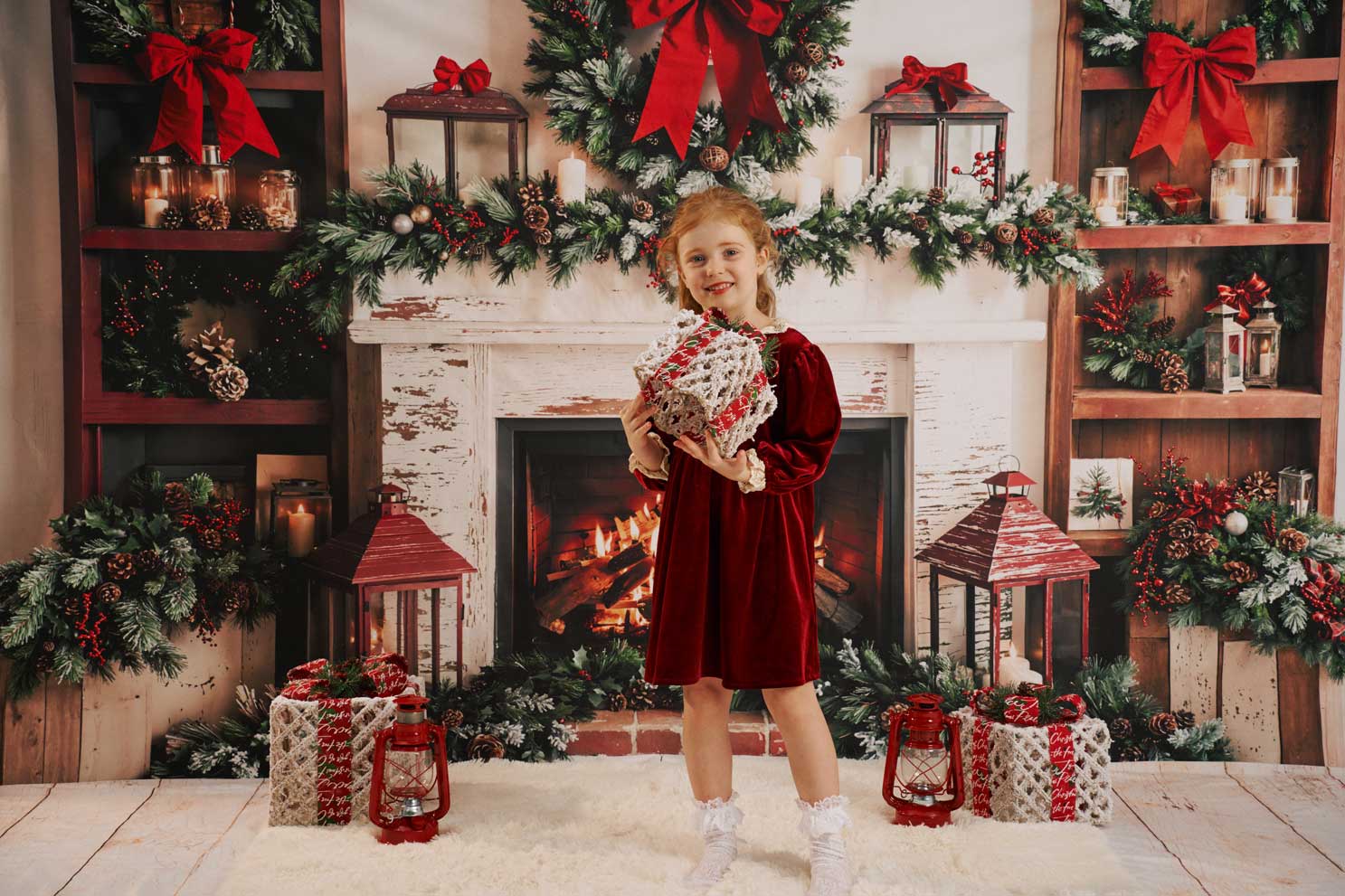 Kate Weihnachten Kamin Kranz Rot Hintergrund Entworfen von Emetselch - Kate Backdrop.de