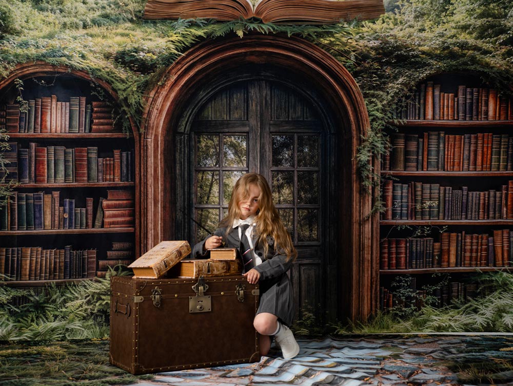 Kate Märchenwald Bücherregal Tür Grün Hintergrund Entworfen von Emetselch