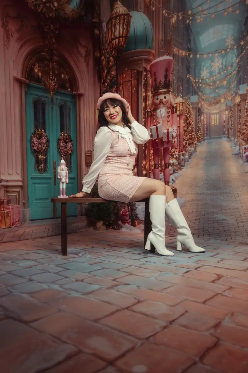 ⚡Blitzangebote #1-Kate Weihnachten Straße Nussknacker Shop Lichter Raum Hintergrund-Set