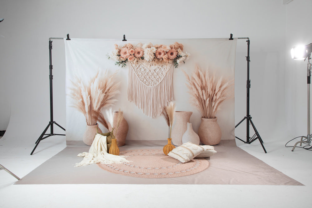 Kate Boho Makramee Pampasgras Beige Hintergrund Entworfen von Emetselch