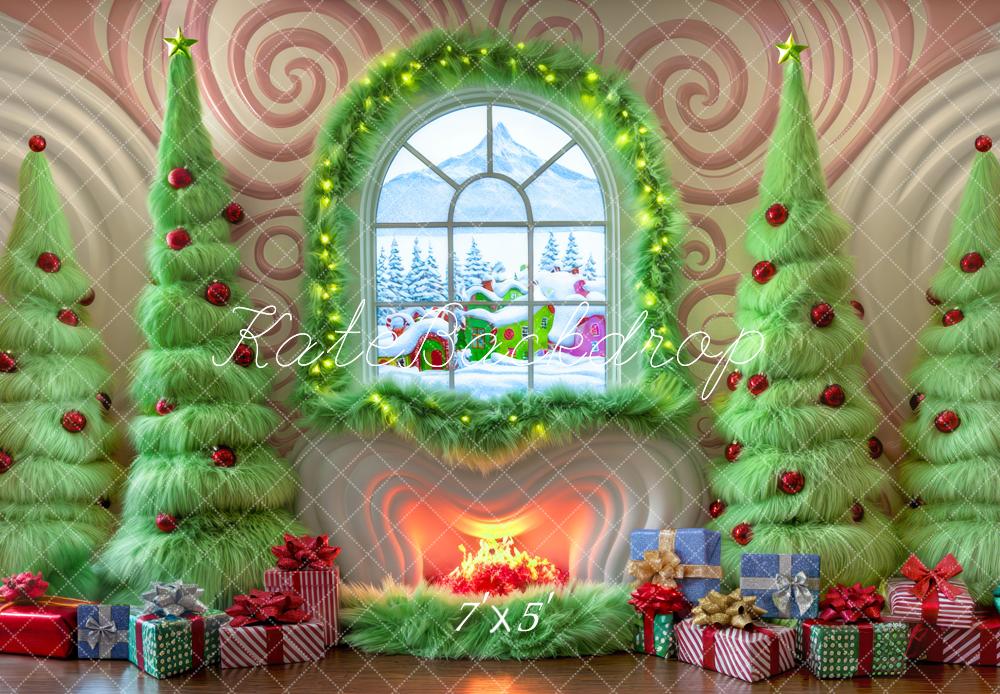 Kate Weihnachten Baum Süßigkeiten Land Fenster Kamin Hintergrund Entworfen von Mini MakeBelieve - Kate Backdrop.de