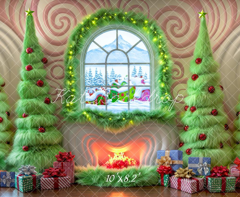Kate Weihnachten Baum Süßigkeiten Land Fenster Kamin Hintergrund Entworfen von Mini MakeBelieve - Kate Backdrop.de
