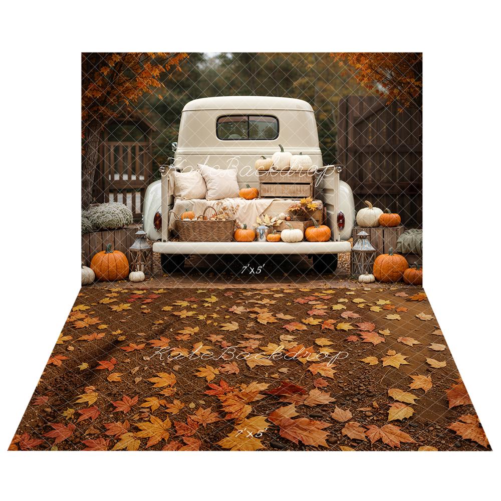 Kate Herbst-Truck-Kürbis-Kissen Hintergrund+Herbst Ahornblätter Erdgeschoss Hintergrund - Kate Backdrop.de