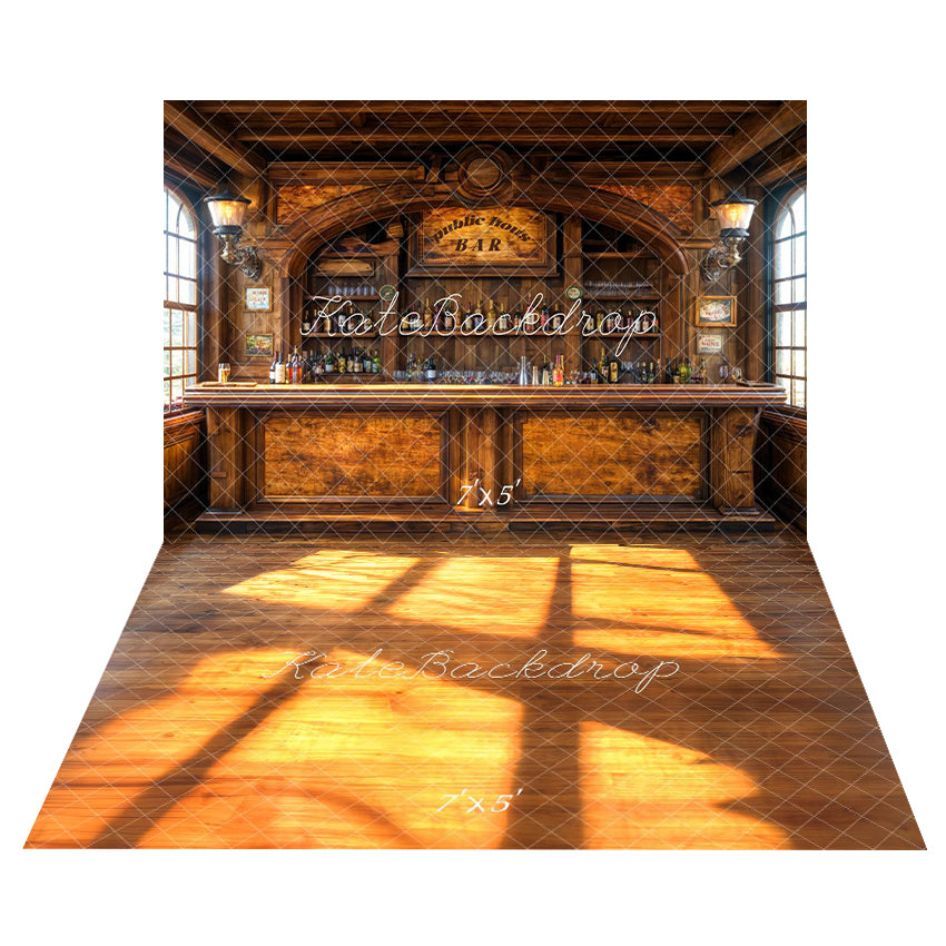 Kate Vatertag Vintage Bar Interieur Holz Hintergrund+Warme sonnenbeschienenen Boden Hintergrund - Kate Backdrop.de