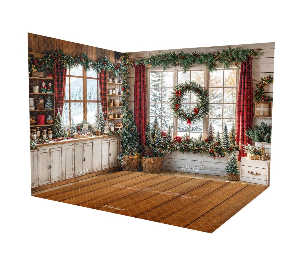 Kate Weihnachts-Kranz Fenstergirlande Vorhang Raum Hintergrund-Set - Kate Backdrop.de