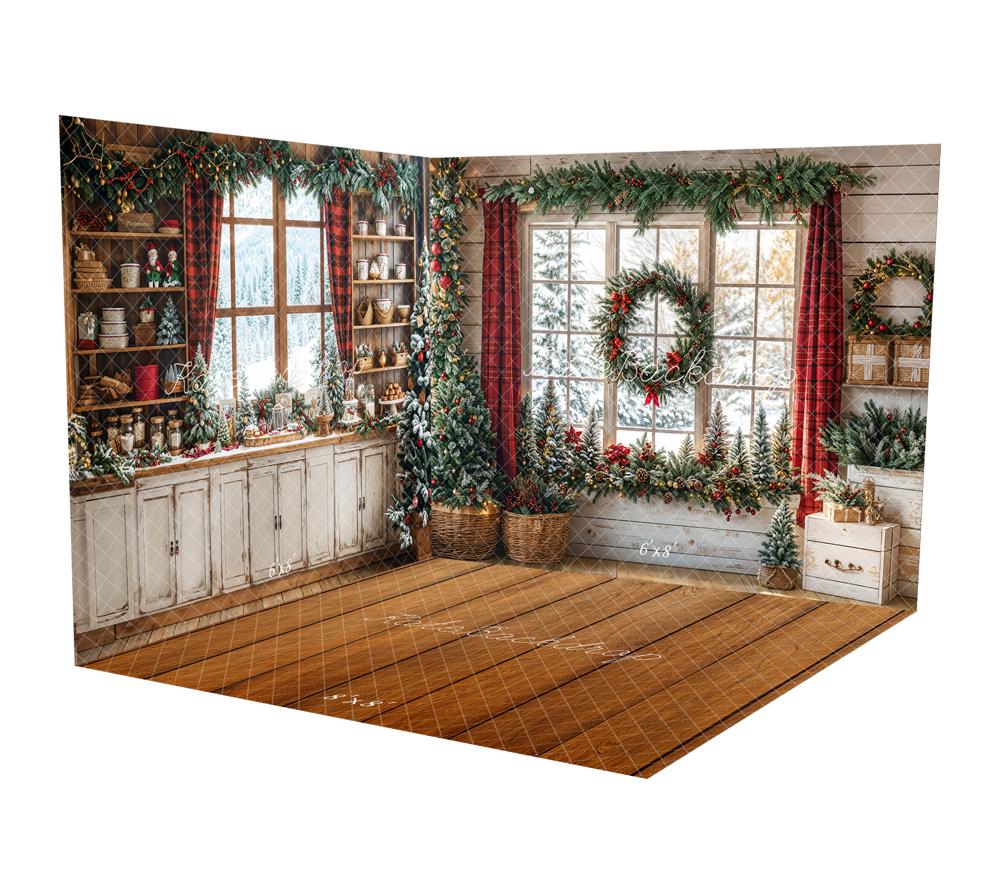 Kate Weihnachts-Kranz Fenstergirlande Vorhang Raum Hintergrund-Set - Kate Backdrop.de