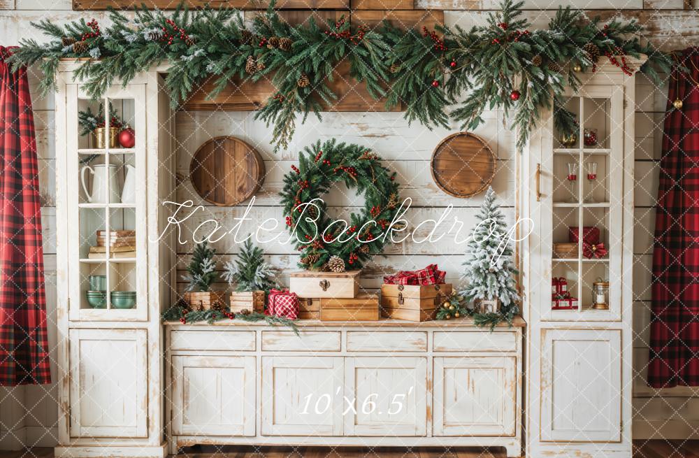 ⚡Blitzangebote #1-Kate Weihnachten Kranz Rustikal Weiß Kabinett Hintergrund - Kate Backdrop.de