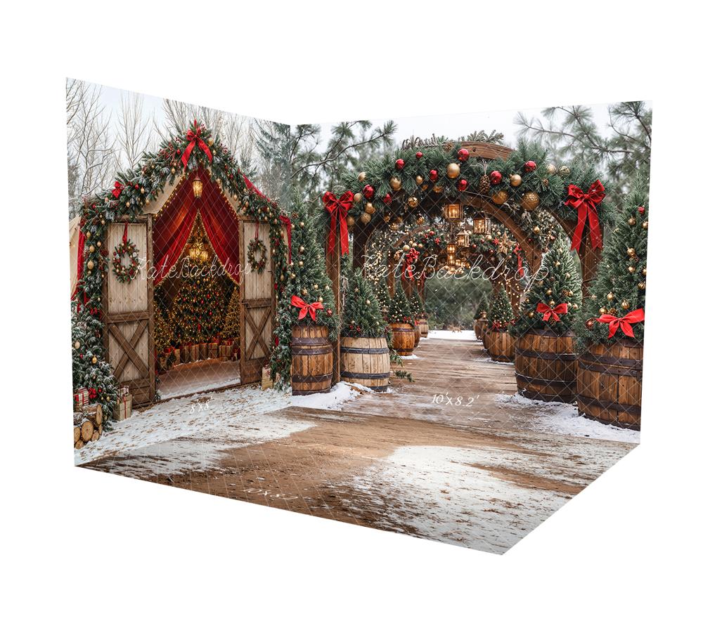 Kate Weihnachten Tannenbogen-Girlande Holzfässer Laternen Raum Hintergrund-Set