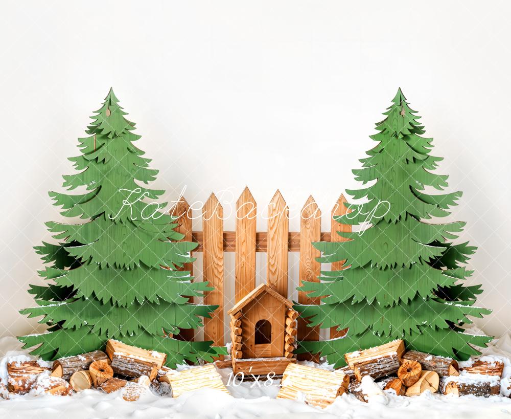 Kate Winter Weihnachten Baum Holz Zaun Hintergrund entworfen von Emetselch - Kate Backdrop.de