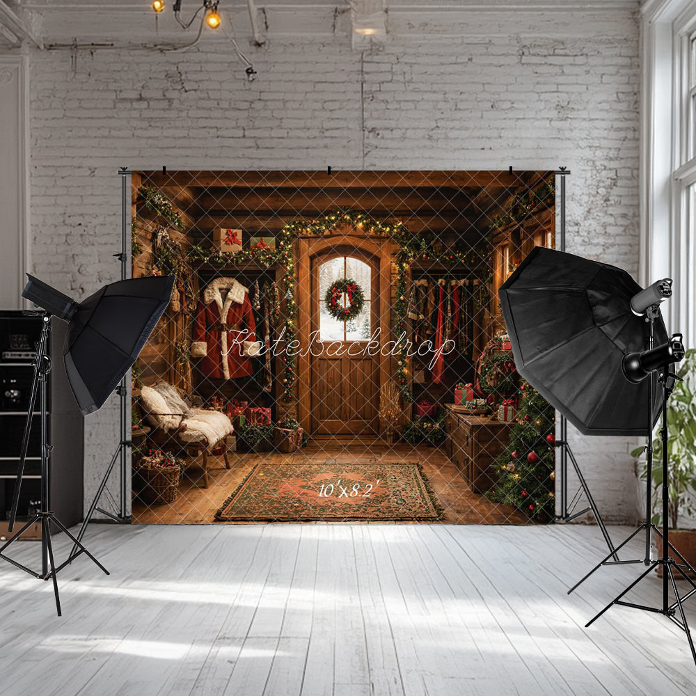 Kate Weihnachten Küchen Schrank hölzerne Girlande Hintergrund entworfen von Emetselch - Kate Backdrop.de