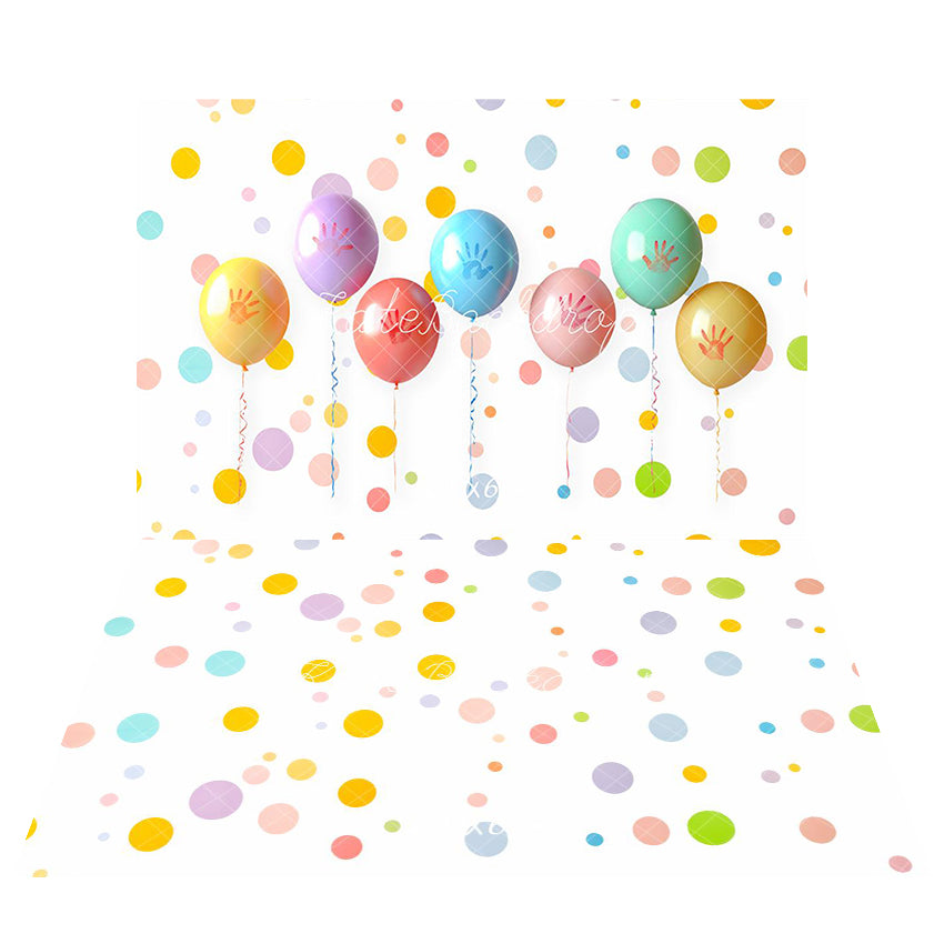 Kate Kuchen-Smash mit bunten Luftballons und Punkten Hintergrund+Bunter Punktboden Hintergrund - Kate Backdrop.de