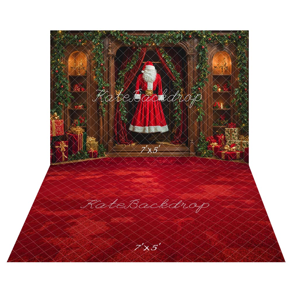 Kate Weihnachten Santa Kostüm Kleiderschrank Girlande Hintergrund +Rote abstrakte Textur Boden Hintergrund für Fotografie - Kate Backdrop.de