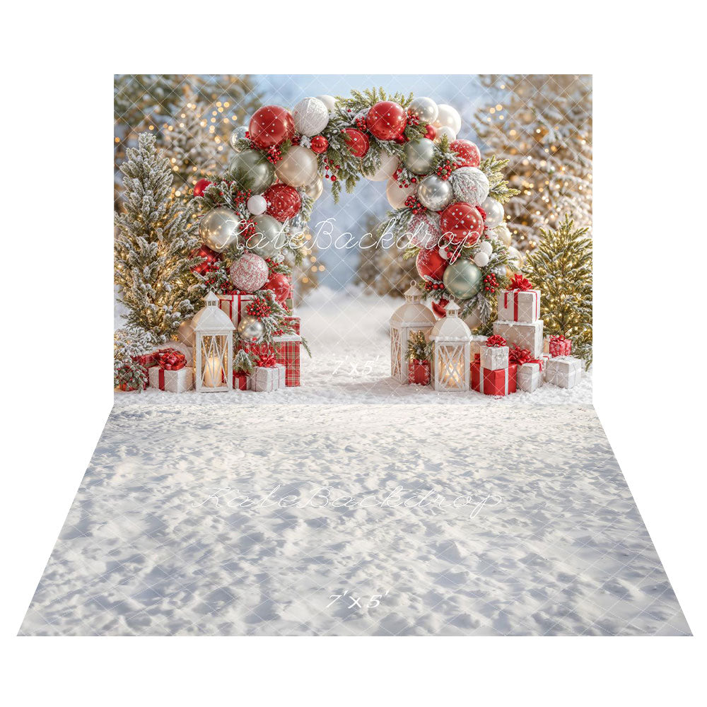 Kate Weihnachten Ballonbogen Schnee Geschenke Hintergrund +Winter Schnee Textur Boden Hintergrund für Fotografie - Kate Backdrop.de