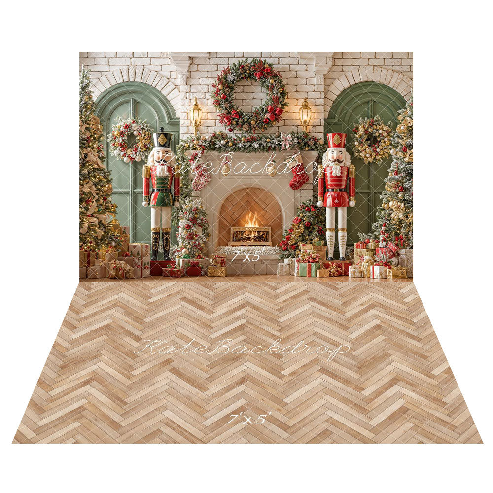 Kate Weihnachten Nussknacker Kamin Gewölbe Wand Hintergrund +Fischgrät-Holzboden Hintergrund für Fotografie - Kate Backdrop.de