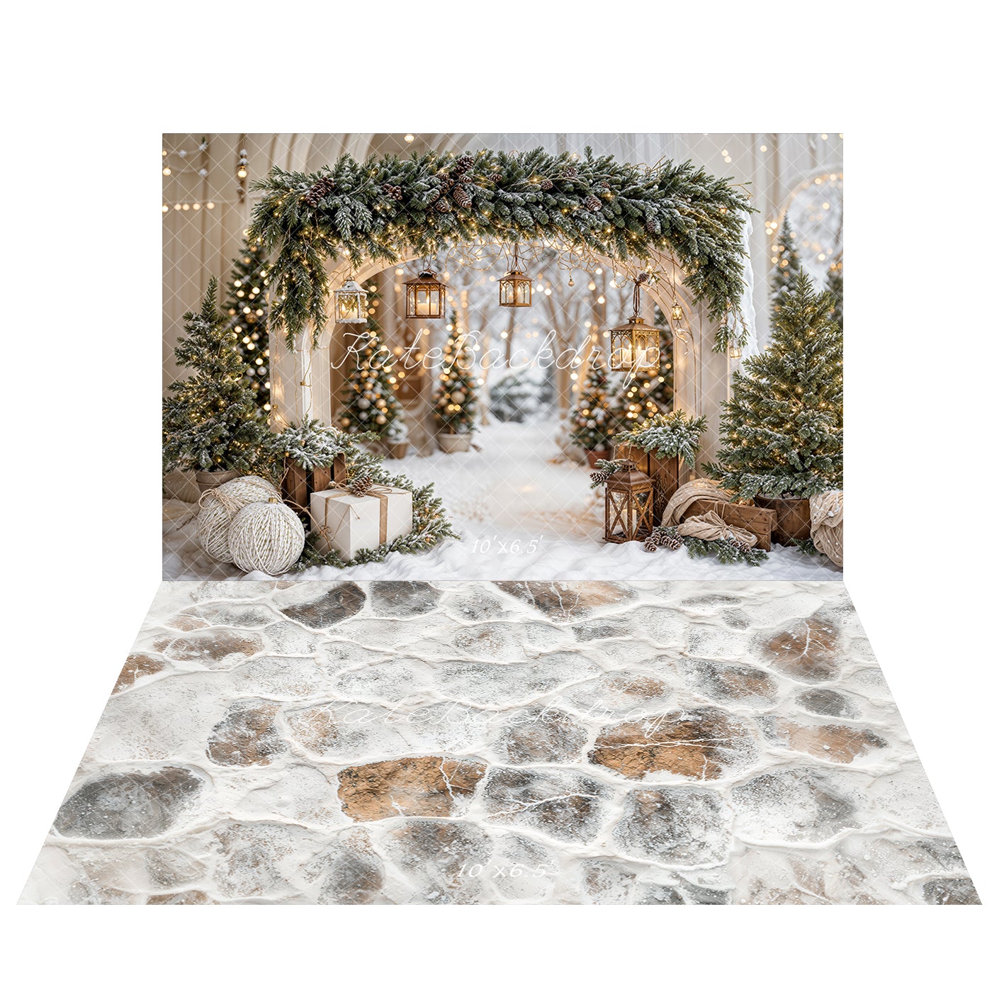 Kate Weihnachten-Schneebogen Hintergrund+Steintextur-Boden Hintergrund - Kate Backdrop.de