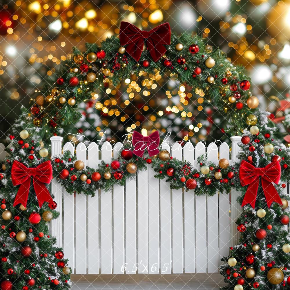 Kate Weihnachten-Girlande Bogen Zaun Bogen Lichter Hintergrund Entworfen von Mini MakeBelieve - Kate Backdrop.de