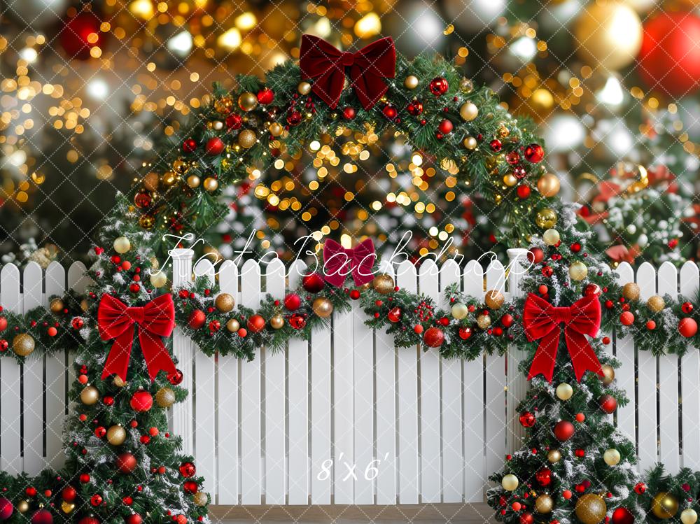 Kate Weihnachten-Girlande Bogen Zaun Bogen Lichter Hintergrund Entworfen von Mini MakeBelieve - Kate Backdrop.de