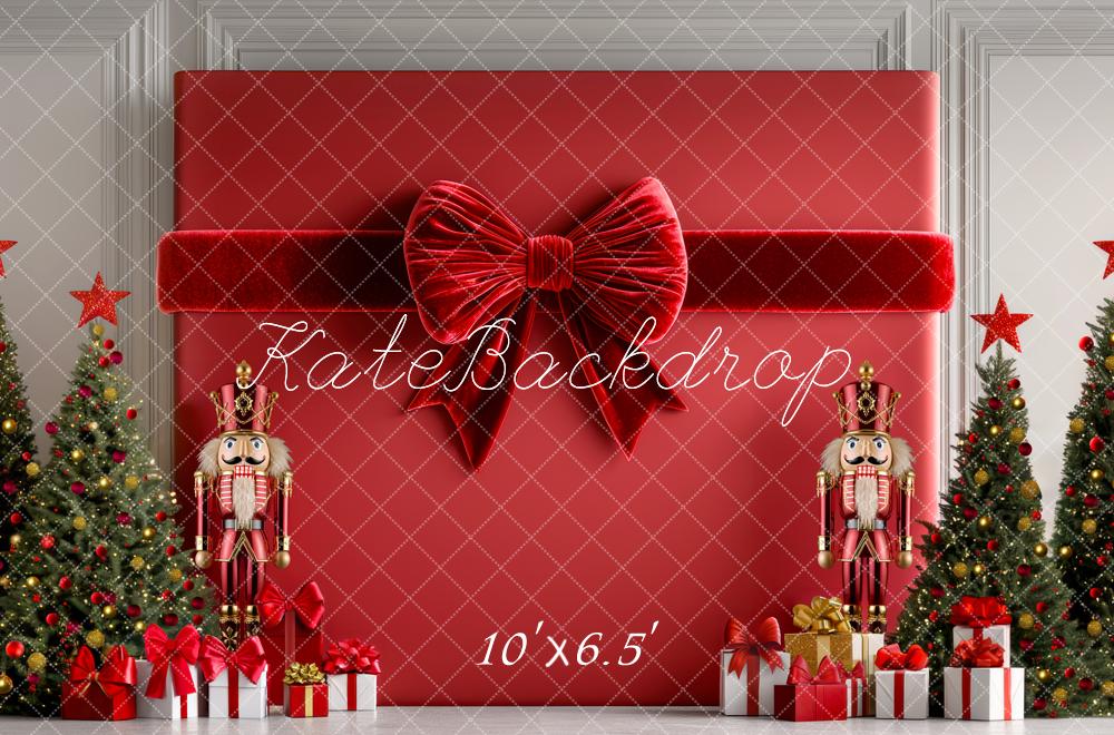 ⚡Blitzangebote #2-Kate Weihnachten - Nussknacker Große Geschenkschleife Hintergrund - Kate Backdrop.de