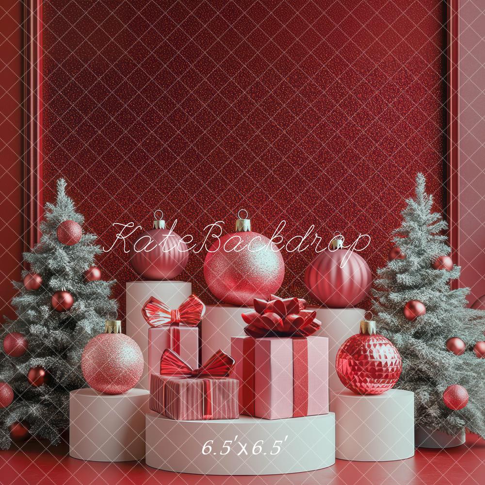Kate Weihnachten - Bäume Luxury Disco Rot Geschenk Hintergrund Entworfen von Mini MakeBelieve - Kate Backdrop.de