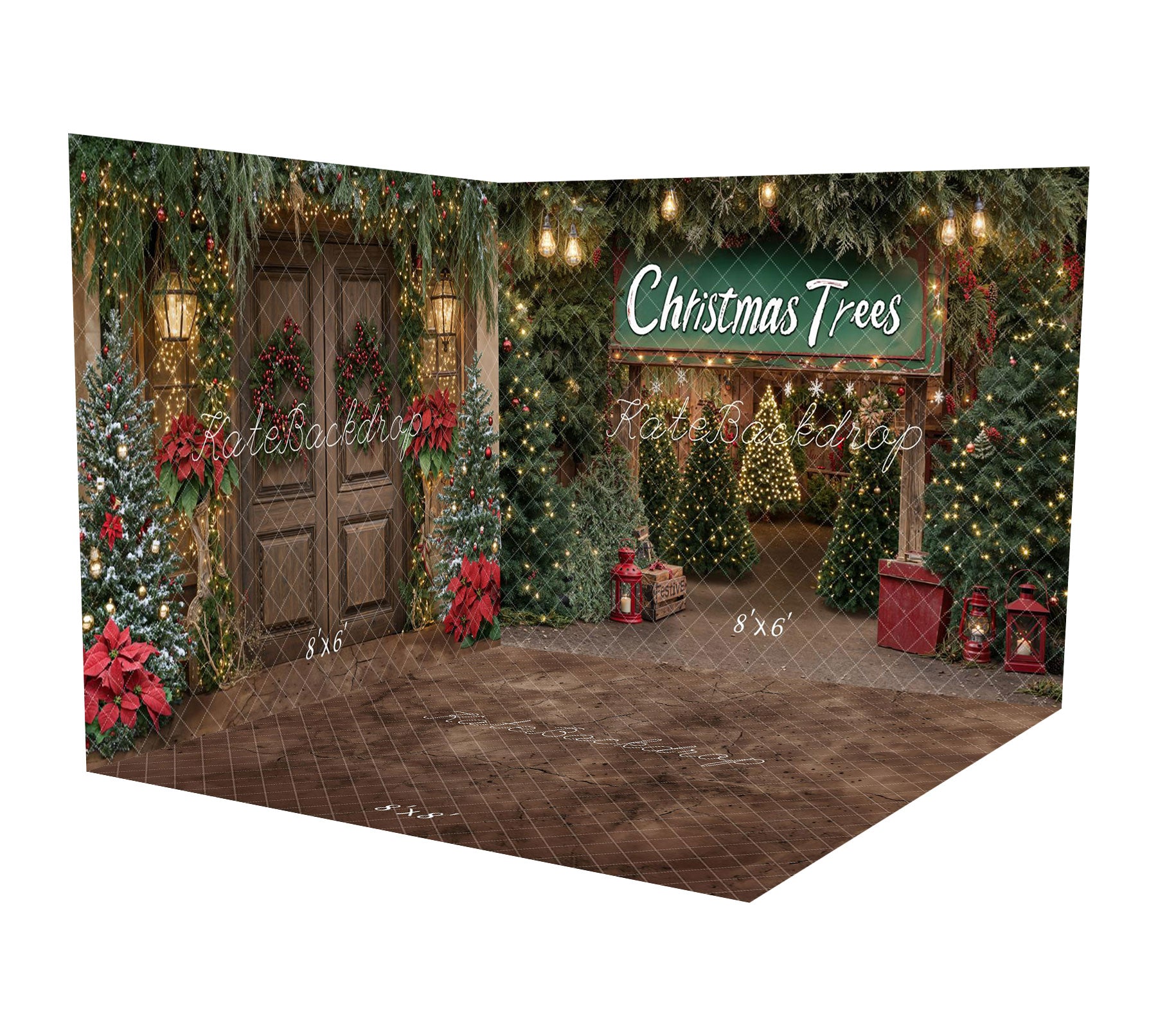 Kate Weihnachten -Bäume Rustikale Laternen Scheune Raum Hintergrund-Set - Kate Backdrop.de