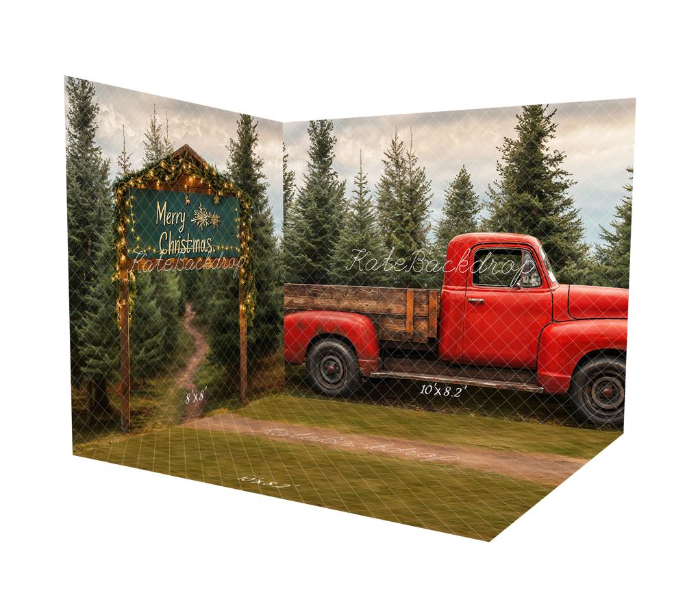 Kate Weihnachten Roter LKW Wald Raum Hintergrund-Set - Kate Backdrop.de