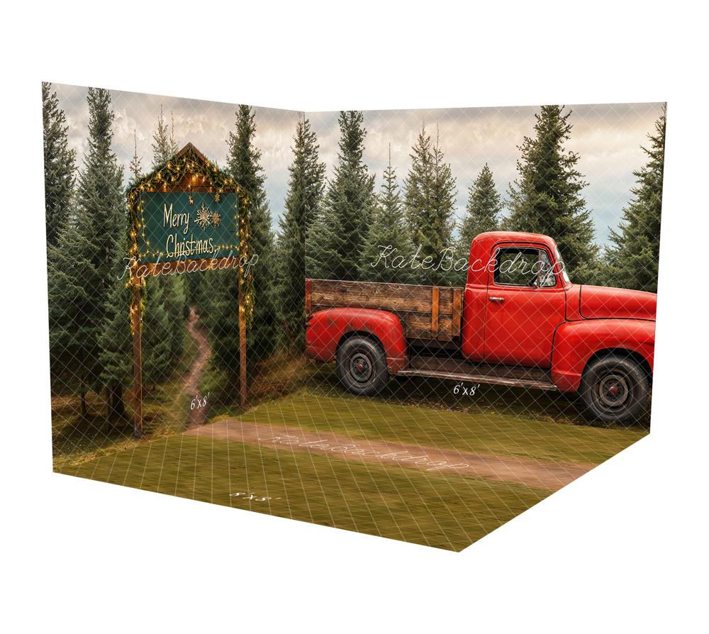 Kate Weihnachten Roter LKW Wald Raum Hintergrund-Set - Kate Backdrop.de
