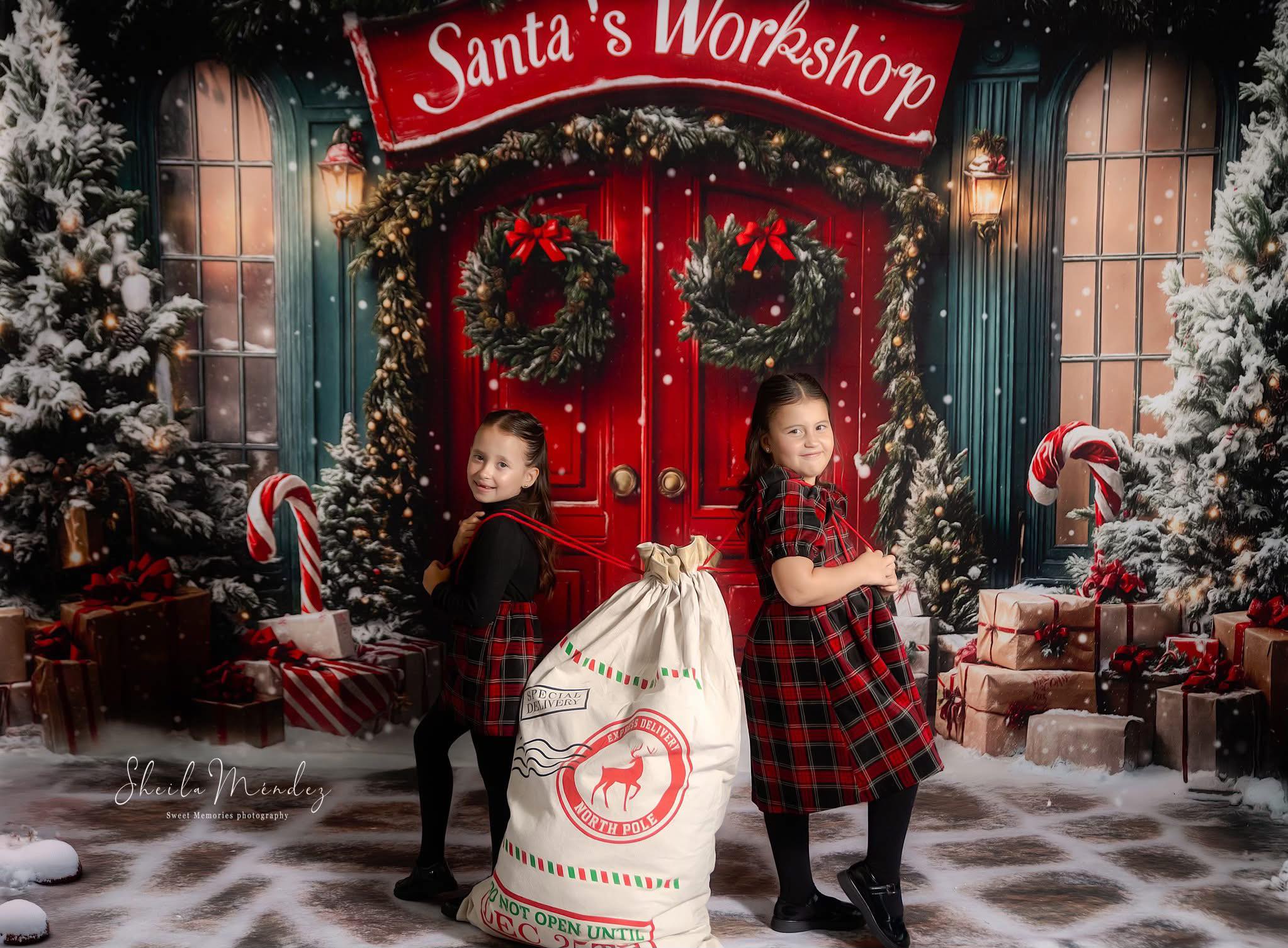 Kate Weihnachten Werkstatt Geschenke Schnee Hintergrund Entworfen von Emetselch - Kate Backdrop.de