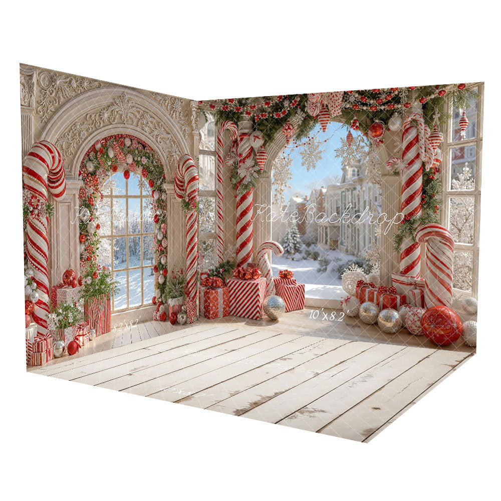 ⚡Blitzangebote #6-Kate Weihnachts-Zuckerstange Retro-Bogenfenster Raum Hintergrund-Set - Kate Backdrop.de